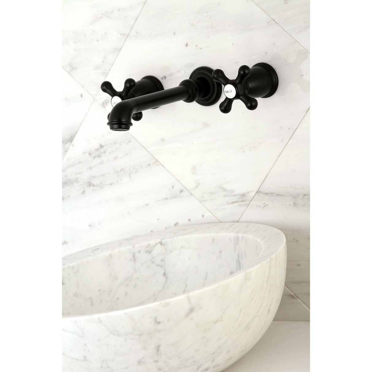 English Country KS7120AX Two-Handle 3-Hole Wall Mount Bathroom Faucet, Matte Black