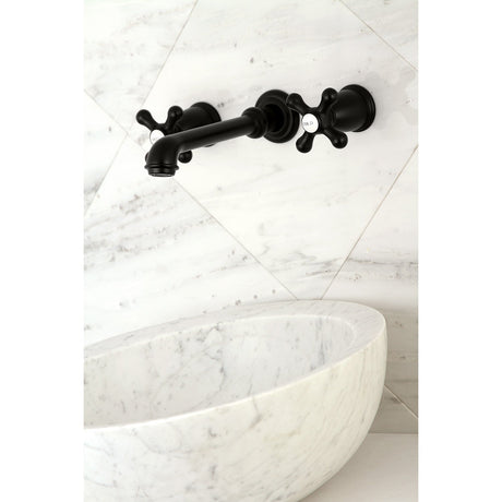 English Country KS7120AX Two-Handle 3-Hole Wall Mount Bathroom Faucet, Matte Black