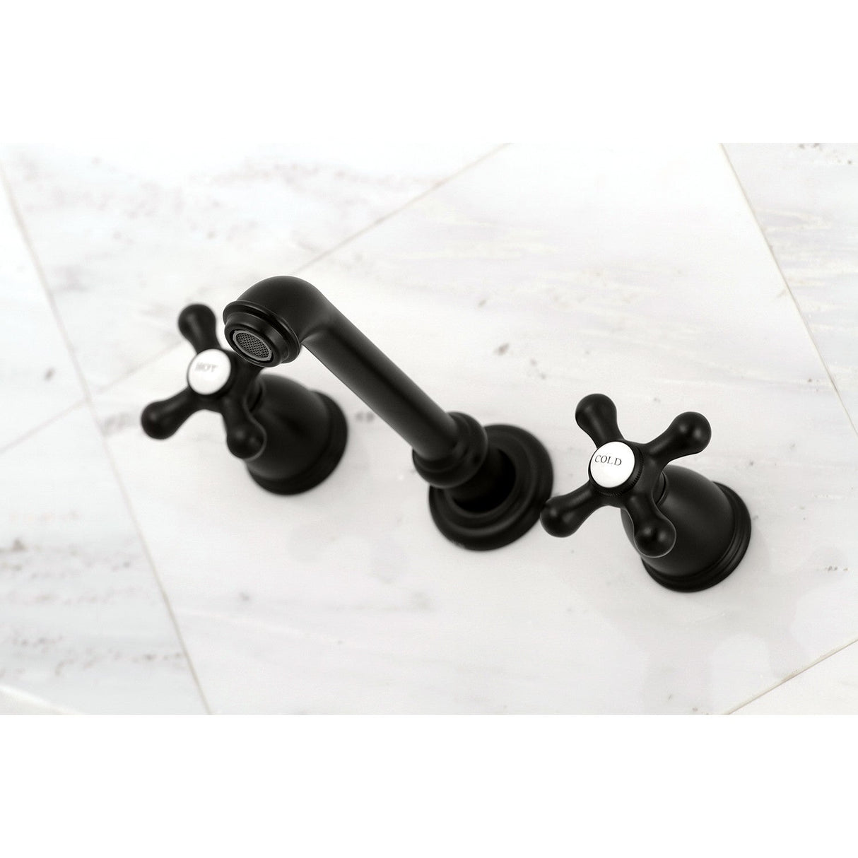 English Country KS7120AX Two-Handle 3-Hole Wall Mount Bathroom Faucet, Matte Black