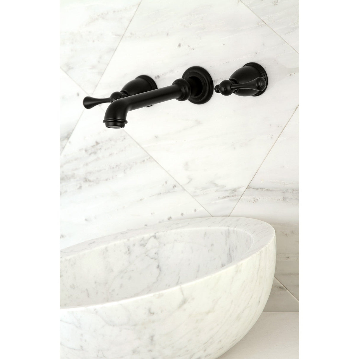 English Country KS7120BL Two-Handle 3-Hole Wall Mount Bathroom Faucet, Matte Black