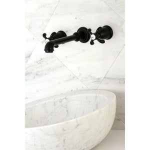 French Country KS7120TX Two-Handle 3-Hole Wall Mount Bathroom Faucet, Matte Black