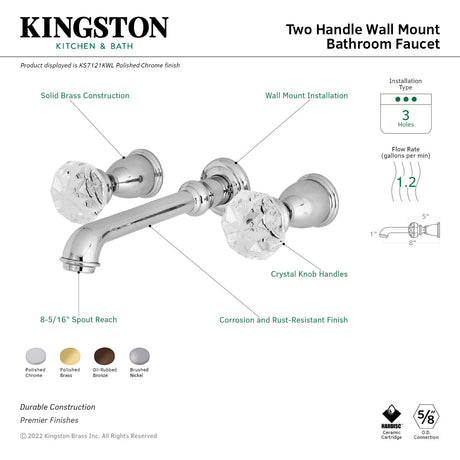Krystal Onyx KS7121KWL Two-Handle 3-Hole Wall Mount Bathroom Faucet, Polished Chrome