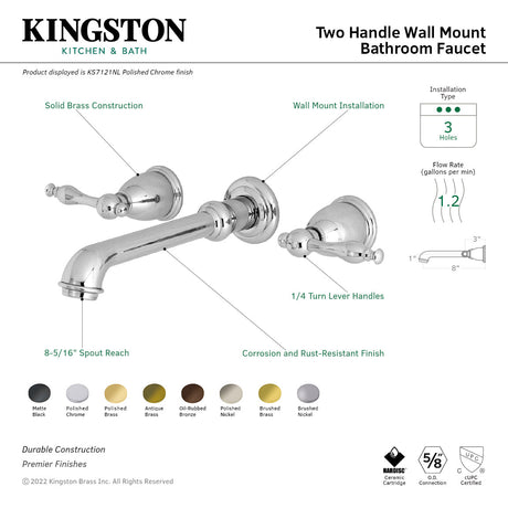 Naples KS7122NL Two-Handle 3-Hole Wall Mount Bathroom Faucet, Polished Brass