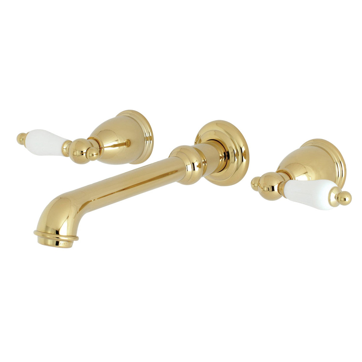 English Country KS7122PL Two-Handle 3-Hole Wall Mount Bathroom Faucet, Polished Brass