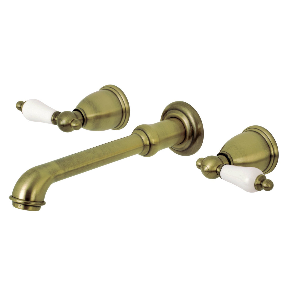 English Country KS7123PL Two-Handle 3-Hole Wall Mount Bathroom Faucet, Antique Brass