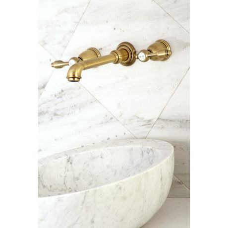 Tudor KS7123TAL Two-Handle 3-Hole Wall Mount Bathroom Faucet, Antique Brass