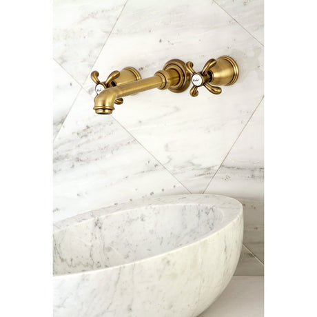 French Country KS7123TX Two-Handle 3-Hole Wall Mount Bathroom Faucet, Antique Brass