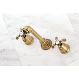 French Country KS7123TX Two-Handle 3-Hole Wall Mount Bathroom Faucet, Antique Brass