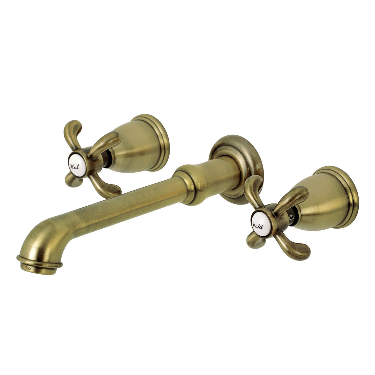French Country KS7123TX Two-Handle 3-Hole Wall Mount Bathroom Faucet, Antique Brass