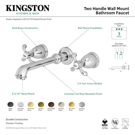 French Country KS7125TX Two-Handle 3-Hole Wall Mount Bathroom Faucet, Oil Rubbed Bronze