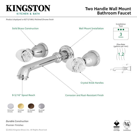 Krystal Onyx KS7125WVL Two-Handle 3-Hole Wall Mount Bathroom Faucet, Oil Rubbed Bronze
