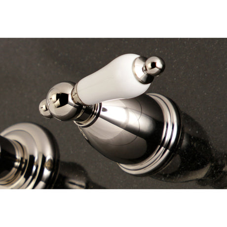 English Country KS7126PL Two-Handle 3-Hole Wall Mount Bathroom Faucet, Polished Nickel
