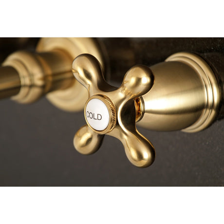 English Country KS7127AX Two-Handle 3-Hole Wall Mount Bathroom Faucet, Brushed Brass
