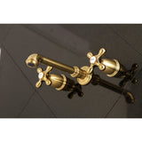 English Country KS7127AX Two-Handle 3-Hole Wall Mount Bathroom Faucet, Brushed Brass