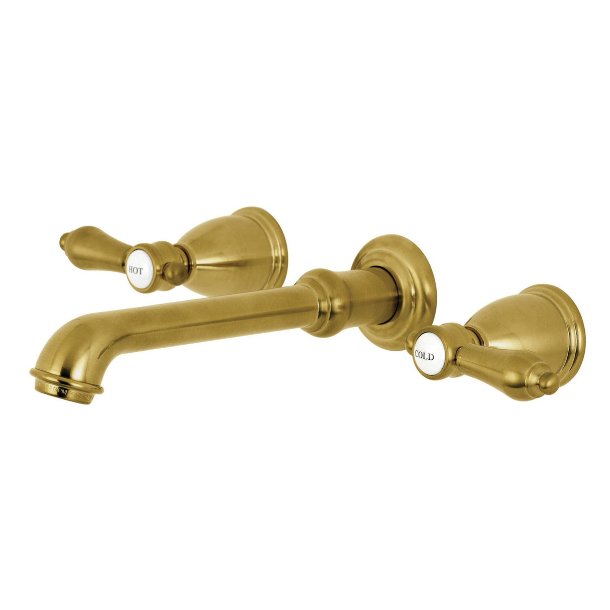 Heirloom KS7127BAL Two-Handle 3-Hole Wall Mount Bathroom Faucet, Brushed Brass