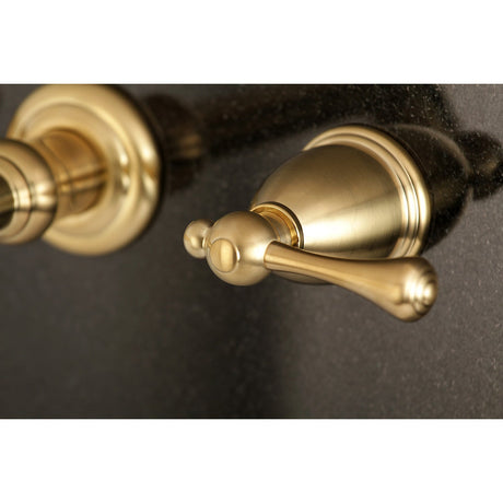 English Country KS7127BL Two-Handle 3-Hole Wall Mount Bathroom Faucet, Brushed Brass