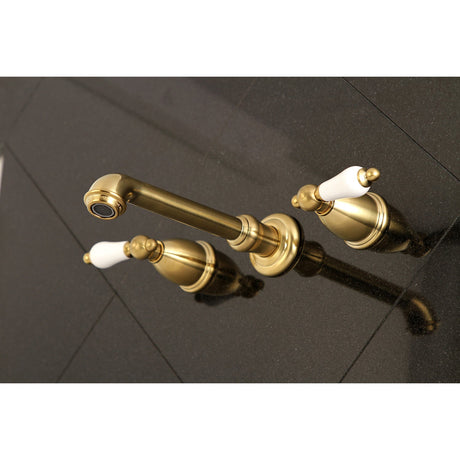 English Country KS7127PL Two-Handle 3-Hole Wall Mount Bathroom Faucet, Brushed Brass