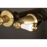 English Country KS7127PL Two-Handle 3-Hole Wall Mount Bathroom Faucet, Brushed Brass