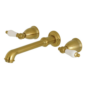 English Country KS7127PL Two-Handle 3-Hole Wall Mount Bathroom Faucet, Brushed Brass