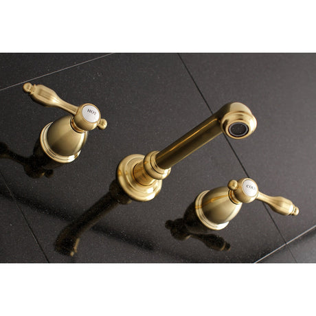 Tudor KS7127TAL Two-Handle 3-Hole Wall Mount Bathroom Faucet, Brushed Brass