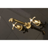 French Country KS7127TX Two-Handle 3-Hole Wall Mount Bathroom Faucet, Brushed Brass