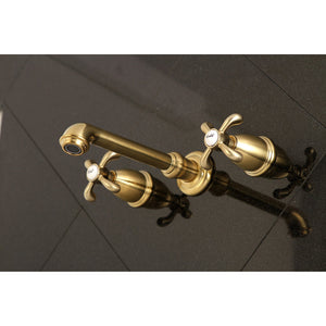 French Country KS7127TX Two-Handle 3-Hole Wall Mount Bathroom Faucet, Brushed Brass