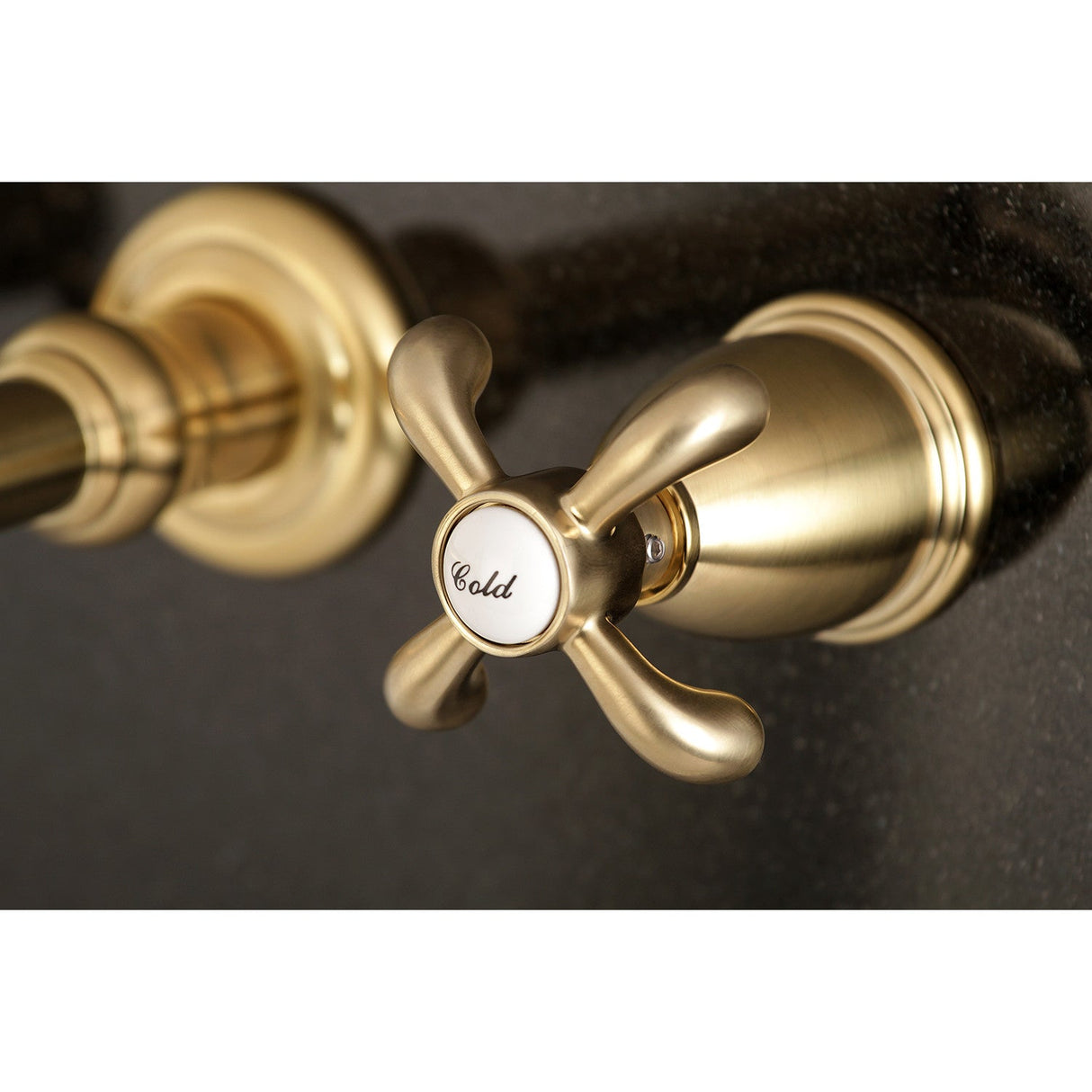 French Country KS7127TX Two-Handle 3-Hole Wall Mount Bathroom Faucet, Brushed Brass