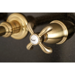 French Country KS7127TX Two-Handle 3-Hole Wall Mount Bathroom Faucet, Brushed Brass
