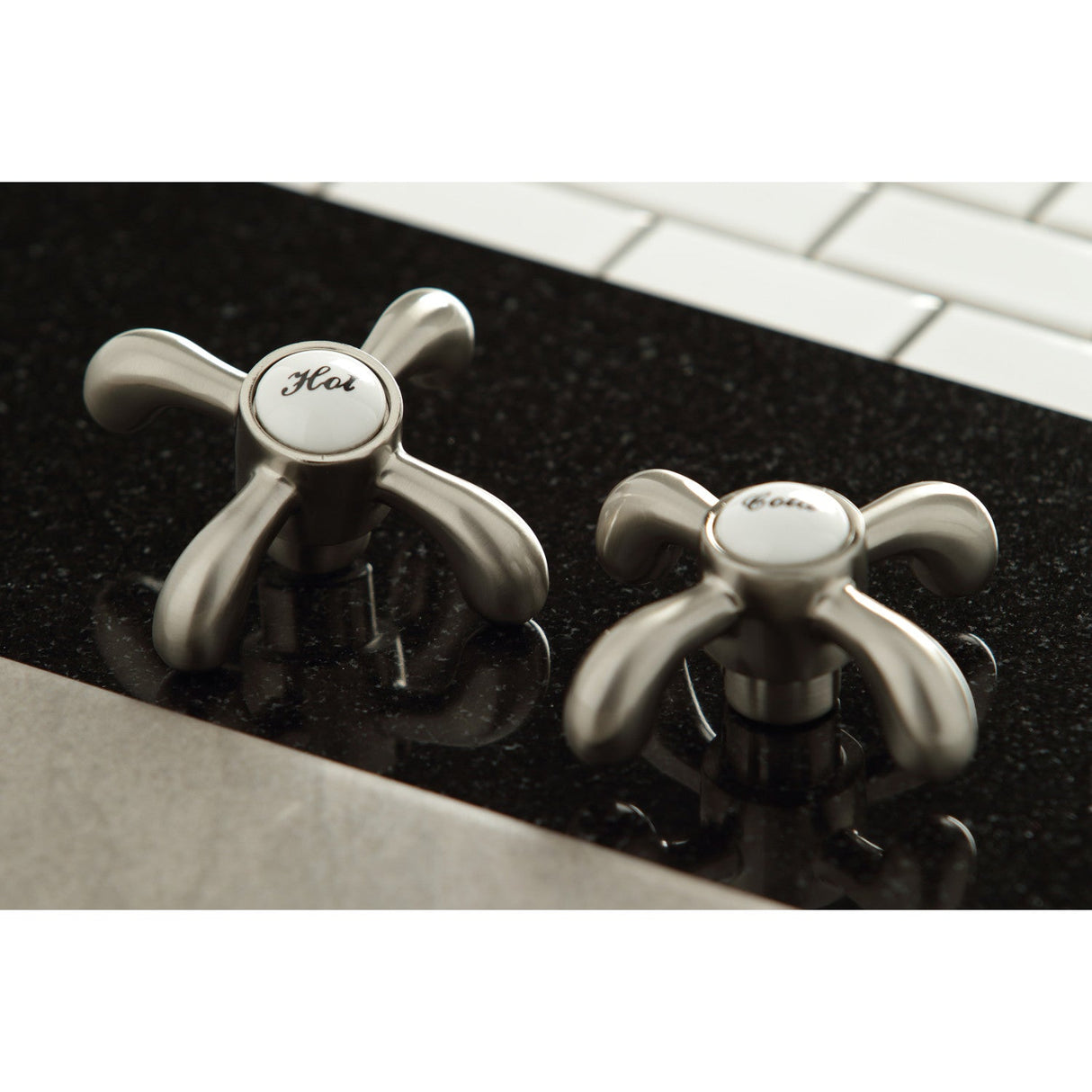 French Country KS7128TX Two-Handle 3-Hole Wall Mount Bathroom Faucet, Brushed Nickel