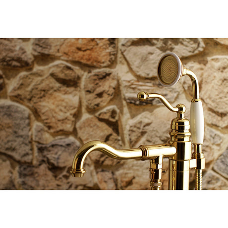 English Country KS7132ABL Single-Handle 1-Hole Freestanding Tub Faucet with Hand Shower, Polished Brass