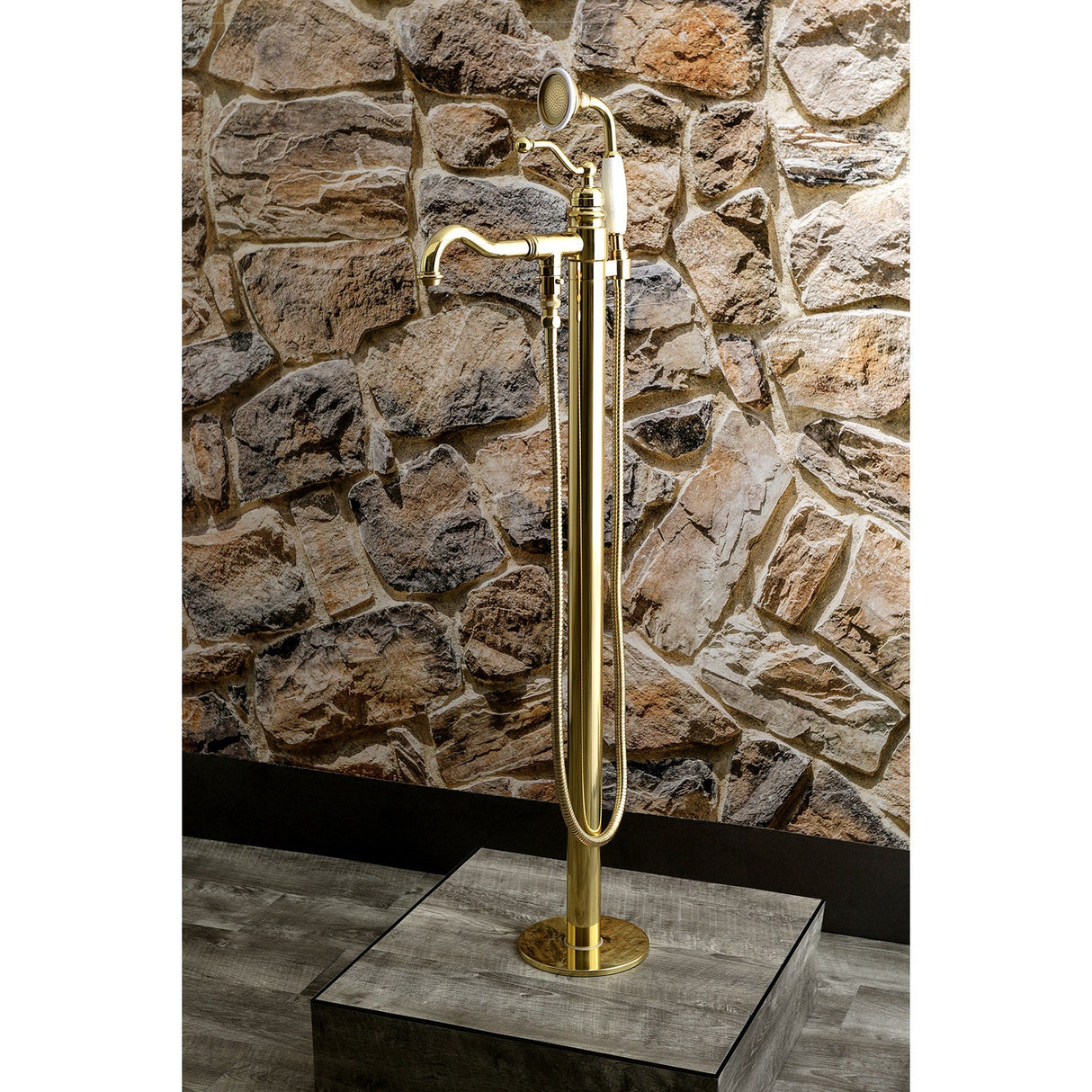 English Country KS7132ABL Single-Handle 1-Hole Freestanding Tub Faucet with Hand Shower, Polished Brass
