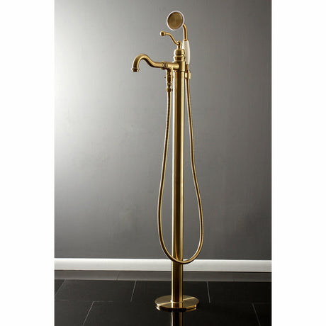 English Country KS7137ABL Single-Handle 1-Hole Freestanding Tub Faucet with Hand Shower, Brushed Brass