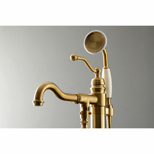 English Country KS7137ABL Single-Handle 1-Hole Freestanding Tub Faucet with Hand Shower, Brushed Brass