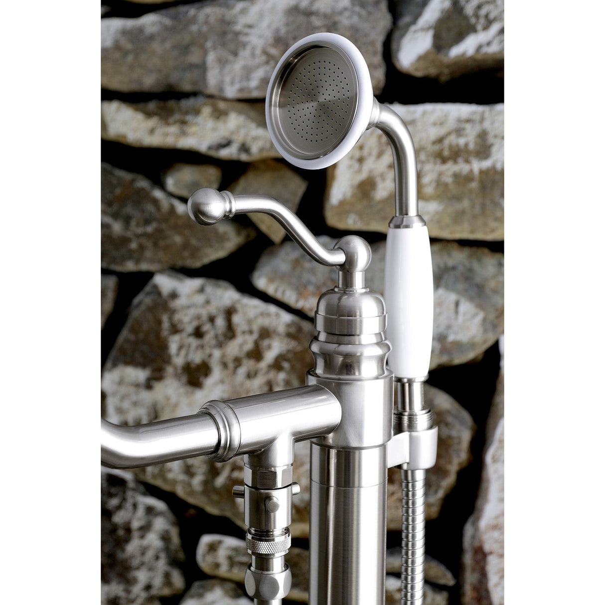 English Country KS7138ABL Single-Handle 1-Hole Freestanding Tub Faucet with Hand Shower, Brushed Nickel