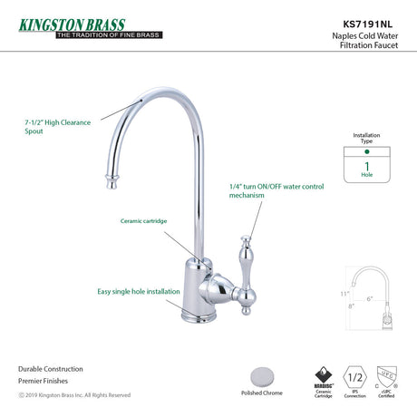 Naples KS7191NL Single-Handle 1-Hole Deck Mount Water Filtration Faucet, Polished Chrome