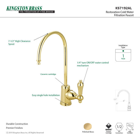 Restoration KS7192AL Single-Handle 1-Hole Deck Mount Water Filtration Faucet, Polished Brass