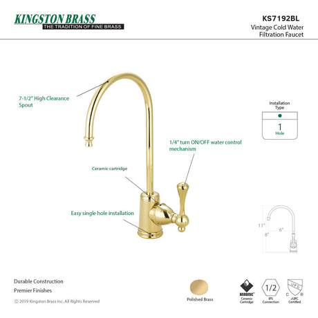 Vintage KS7192BL Single-Handle 1-Hole Deck Mount Water Filtration Faucet, Polished Brass