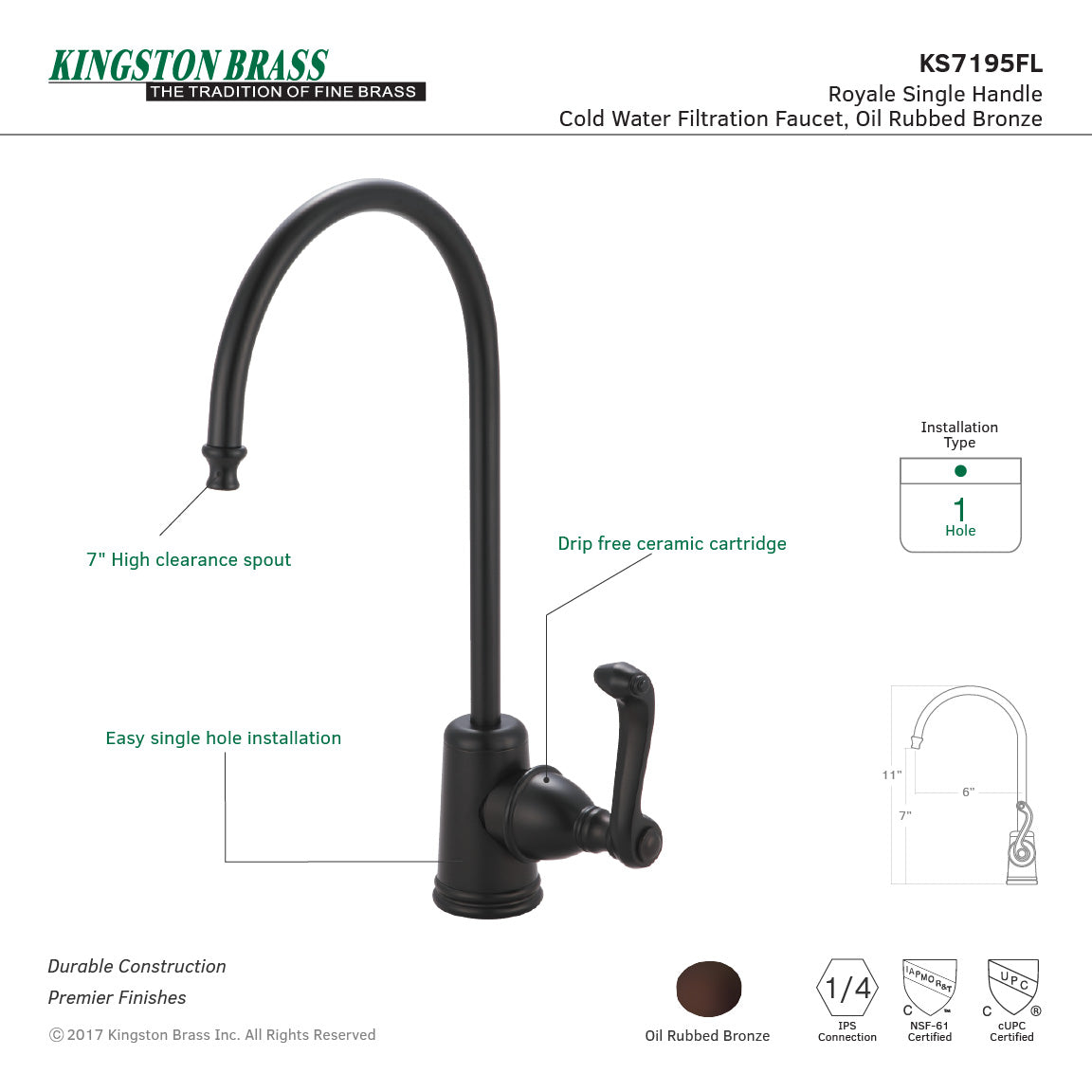 Royale KS7195FL Single-Handle 1-Hole Deck Mount Water Filtration Faucet, Oil Rubbed Bronze