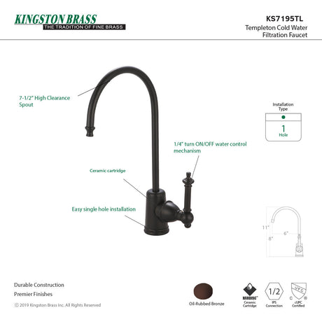 Templeton KS7195TL Single-Handle 1-Hole Deck Mount Water Filtration Faucet, Oil Rubbed Bronze
