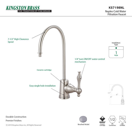 Naples KS7198NL Single-Handle 1-Hole Deck Mount Water Filtration Faucet, Brushed Nickel