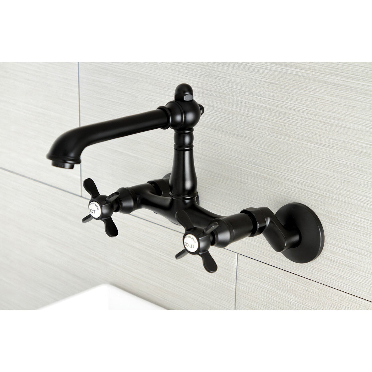 Essex KS7220BEX Two-Handle 2-Hole Wall Mount Kitchen Faucet, Matte Black