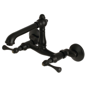 English Country KS7220BL Two-Handle 2-Hole Wall Mount Kitchen Faucet, Matte Black