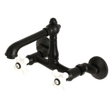 English Country KS7220PX Two-Handle 2-Hole Wall Mount Kitchen Faucet, Matte Black