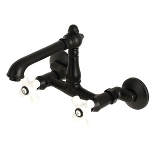 English Country KS7220PX Two-Handle 2-Hole Wall Mount Kitchen Faucet, Matte Black