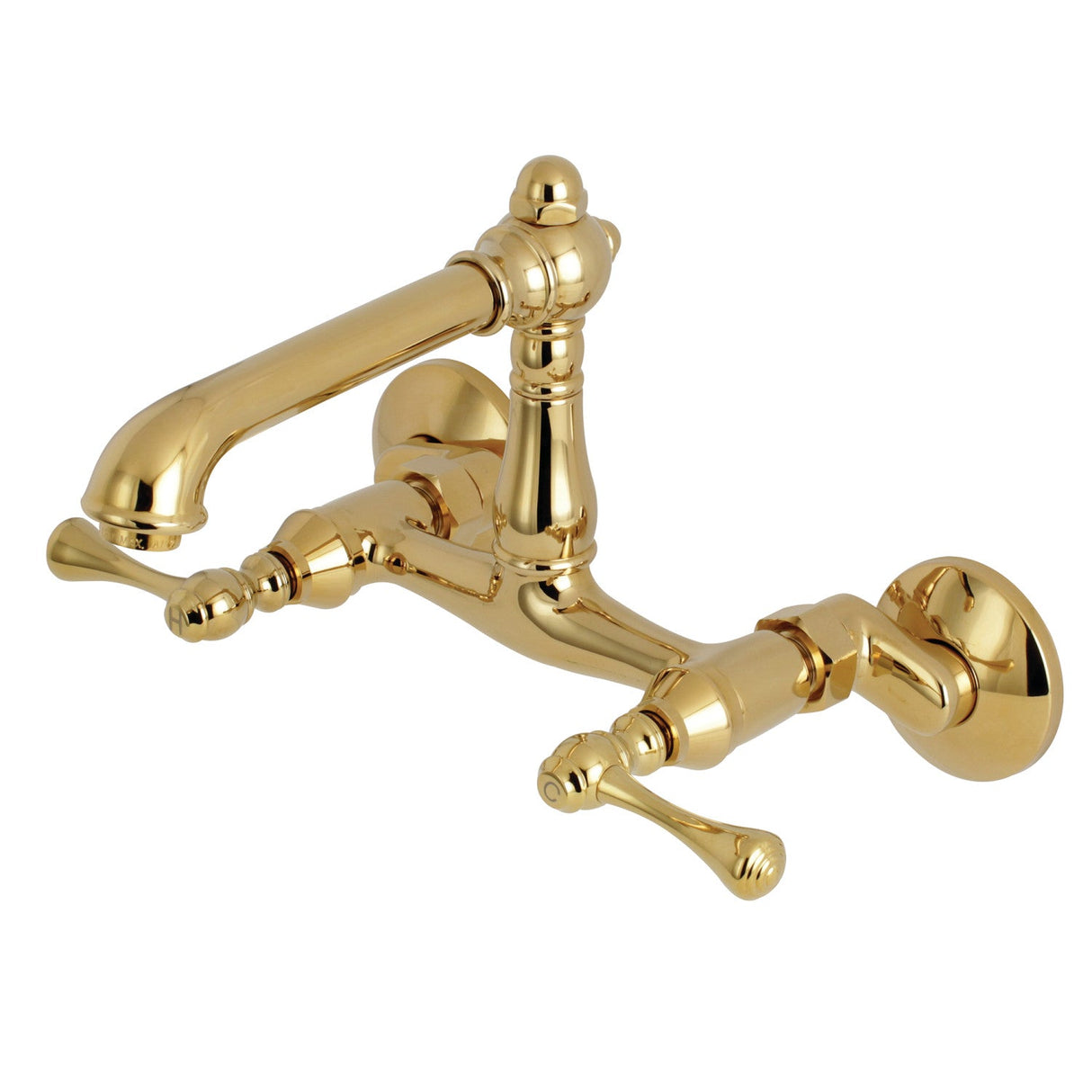 English Country KS7222BL Two-Handle 2-Hole Wall Mount Kitchen Faucet, Polished Brass