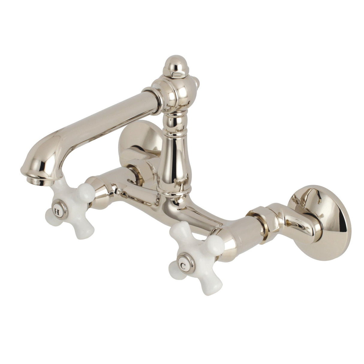English Country KS7226PX Two-Handle 2-Hole Wall Mount Kitchen Faucet, Polished Nickel
