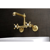 English Country KS7227AX Two-Handle 2-Hole Wall Mount Kitchen Faucet, Brushed Brass