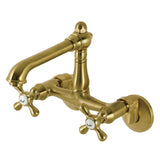 English Country KS7227AX Two-Handle 2-Hole Wall Mount Kitchen Faucet, Brushed Brass