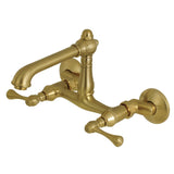English Country KS7227BL Two-Handle 2-Hole Wall Mount Kitchen Faucet, Brushed Brass