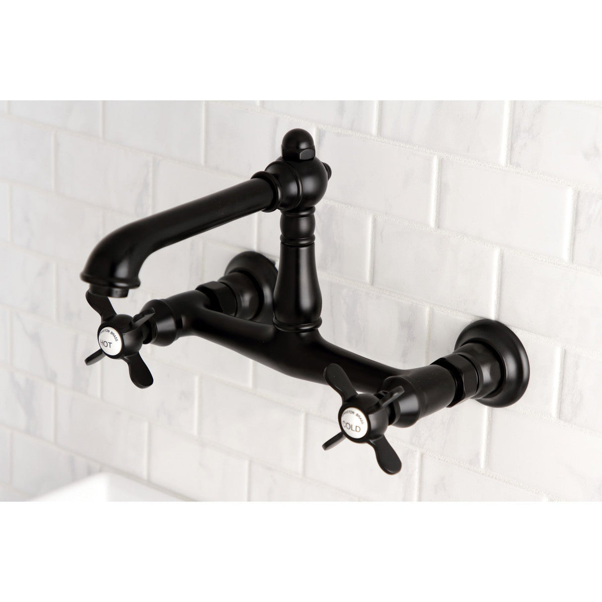 Essex KS7240BEX Two-Handle 2-Hole Wall Mount Bathroom Faucet, Matte Black